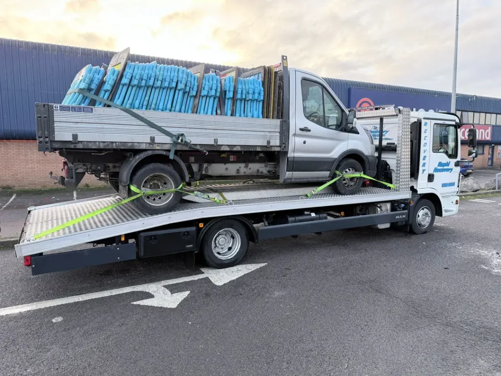 a truck on a flatbed