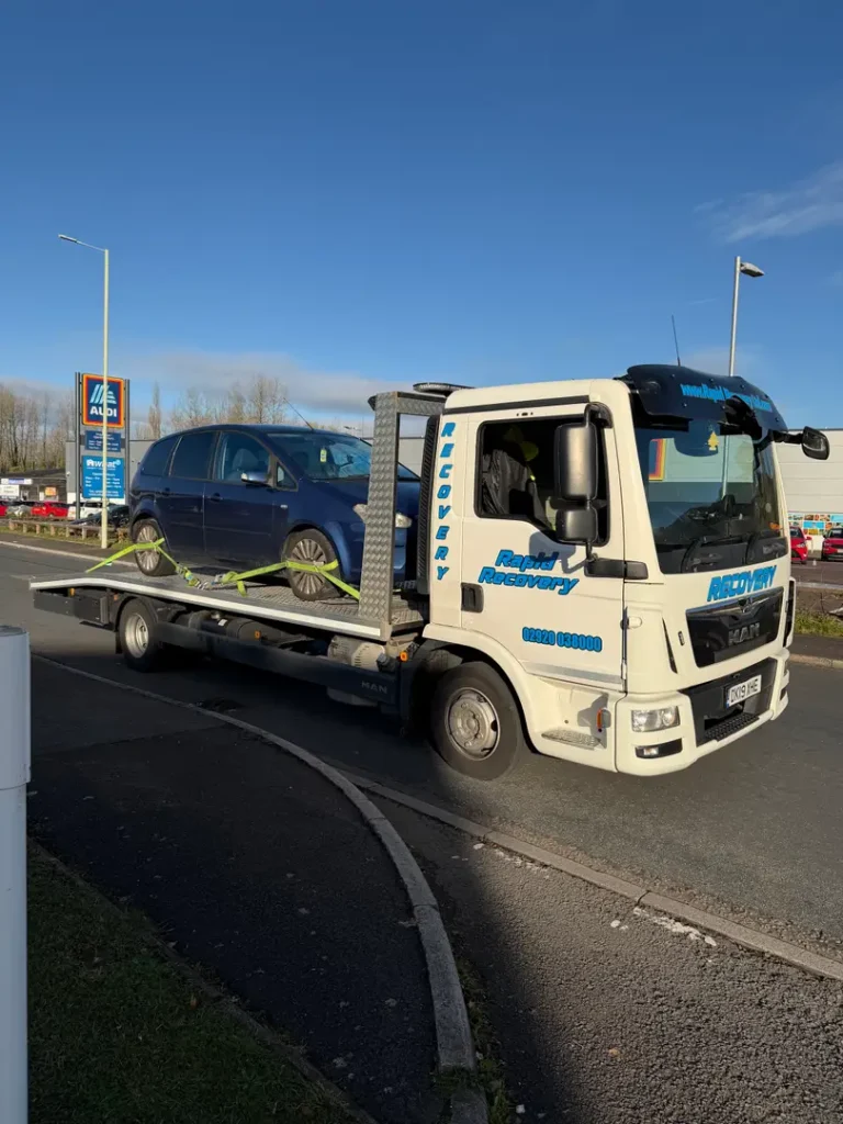 a car on a tow truck
